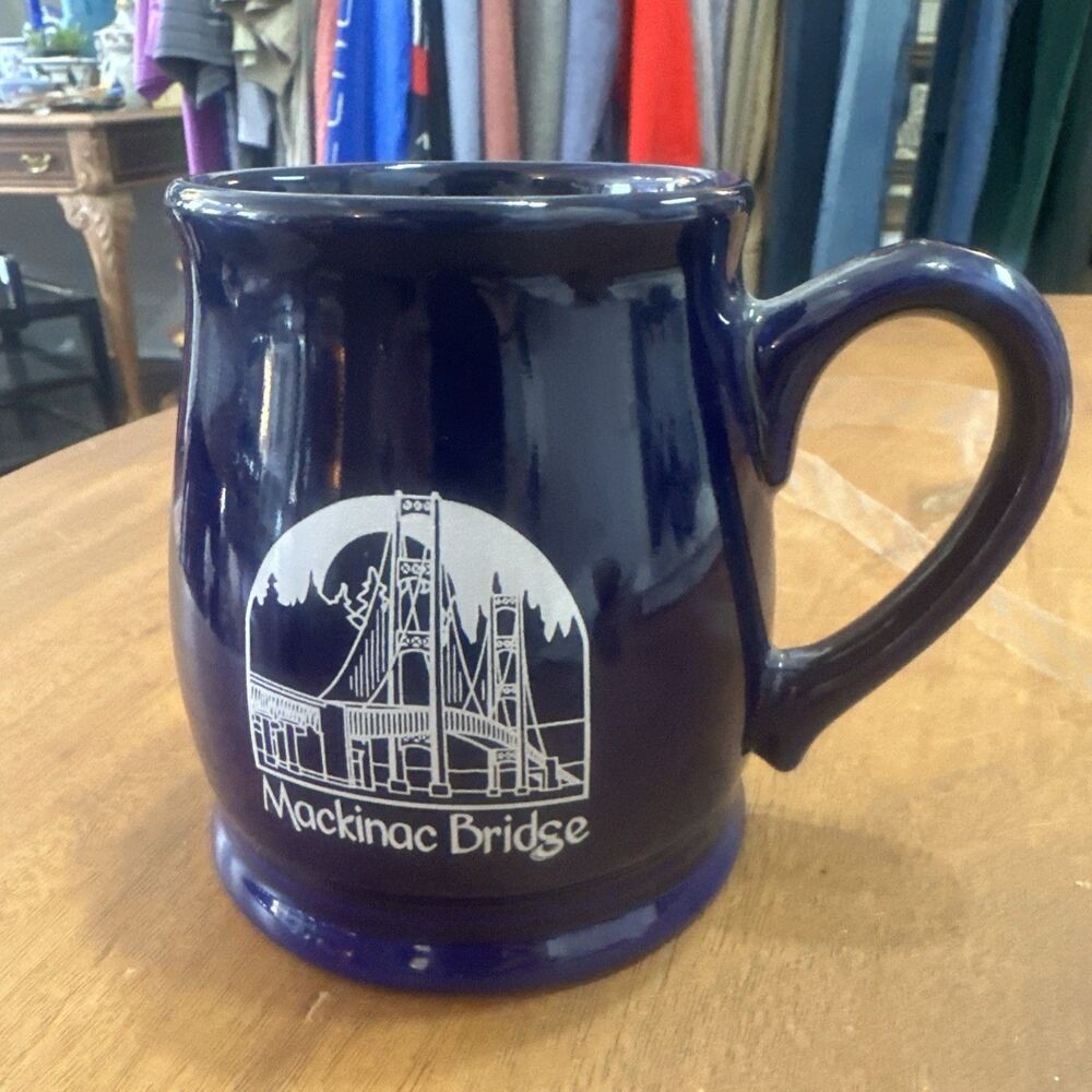 Michigan Mackinac Bridge Coffee Mug Navy White Souvenir